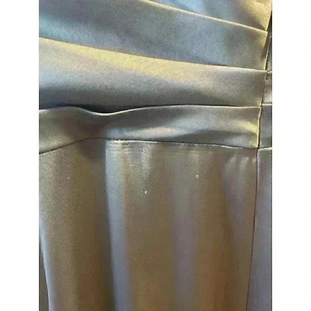 New Mac Duggal Satin Sleeveless Faux Wrap Ruched Gown Platinum Silver Size 2 - Picture 10 of 10